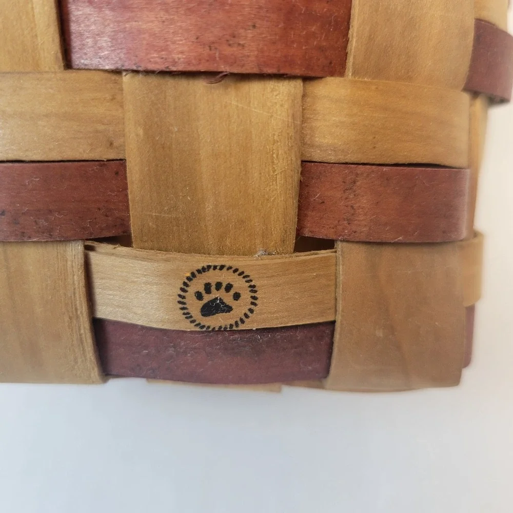 Vintage Boyds Bears Americana‎ Primitive Woven Wood Basket Swing Handle Star Rim